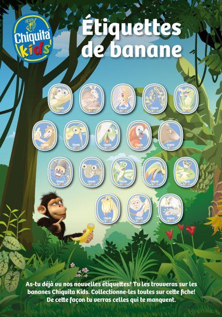 Planche d'étiquettes de banane « Chiquita Kids ».