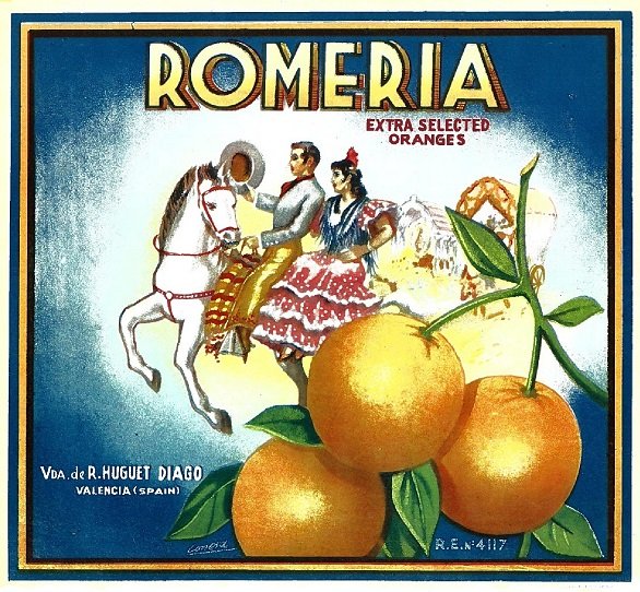 romeria extra selected oranges vda. r. huguet diago valencia spain r.e. 4117