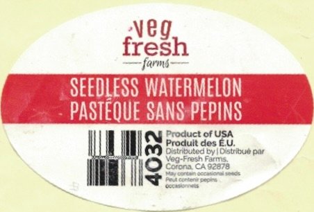 Veg Fresh Farms seedless watermelon pasteque sans pepins product of usa produit des e.u. 4032