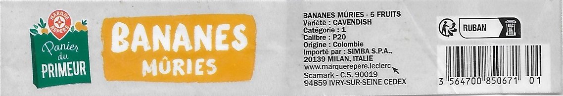 Panier du primeur bananes muries 5 fruits origine colombie ruban 356470085067101