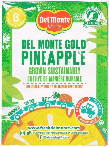 Del monte quality gold pineapple grown sustainably 8 product of costa rica 5050372118006