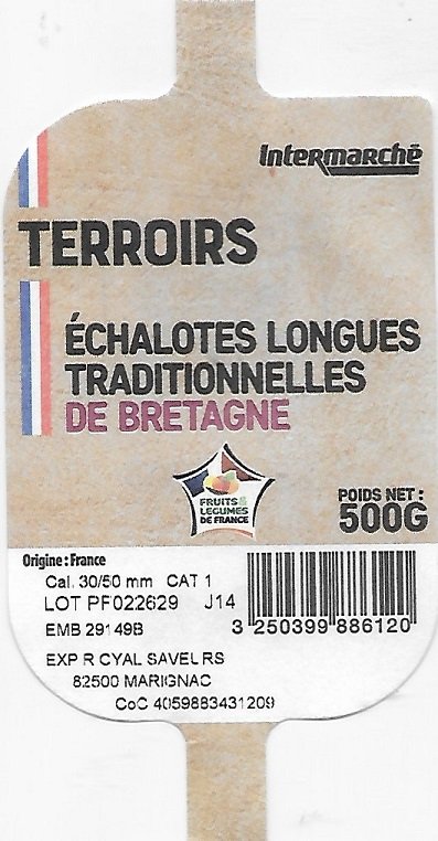Intermarche terroirs echalotes longues origine france 500g 3250399886120