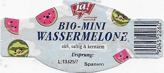 Ja! naturlich aus biologischer landwirtschaft bio-mini wassermelone sub saftig & kernarm ursprung spanien 90452260