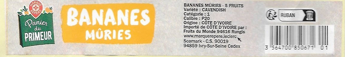 Panier du primeur Bananes muries 5 fruits origine cote d ivoire ruban 356470085067101