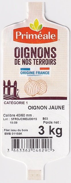 Primeale Oignons de nos terroirs origine france oignon jaune 3 kg