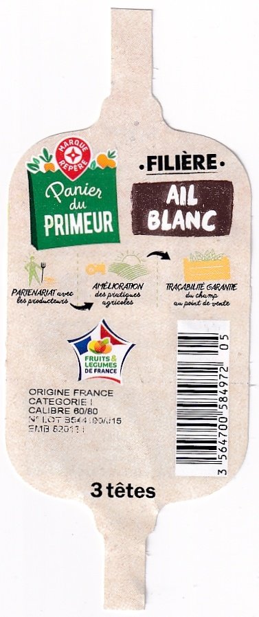 Marque repere panier du primeur filiere ail blanc fruits et legumes de france 3 tetes 356470058497205