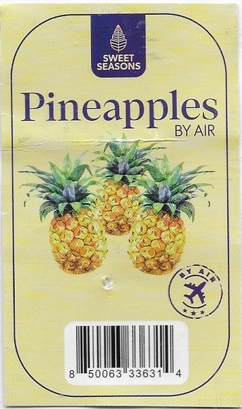 Sweet seasons pineapples by air 850063336314 plu #4029 product of mexico