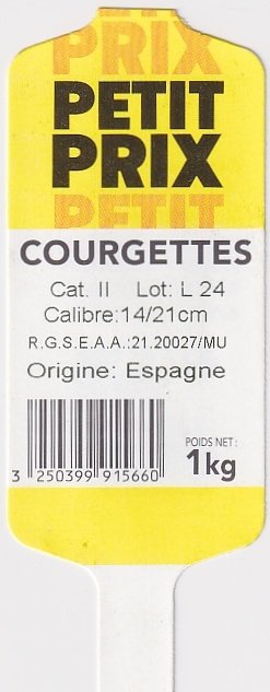 Petit prix courgettes origine espagne 3250399915660 poids net 1kg