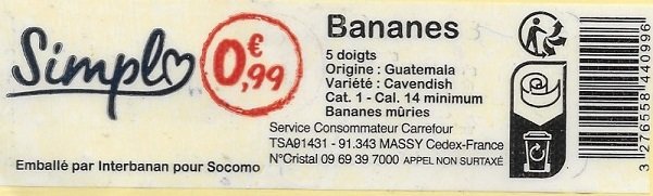 Simpl 0,99€ bananes 5 doigts origine guatemala 3276558440996 emballe par interbanan