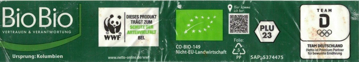 WWF dieses produkt tragt zum schutzt der artenvielfalt ursprung: kolombien plu 23 team d