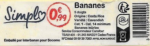Simpl 0,99€ bananes 5 doigts origine costa rica 3276558440996 emballe par interbanan pour socomo