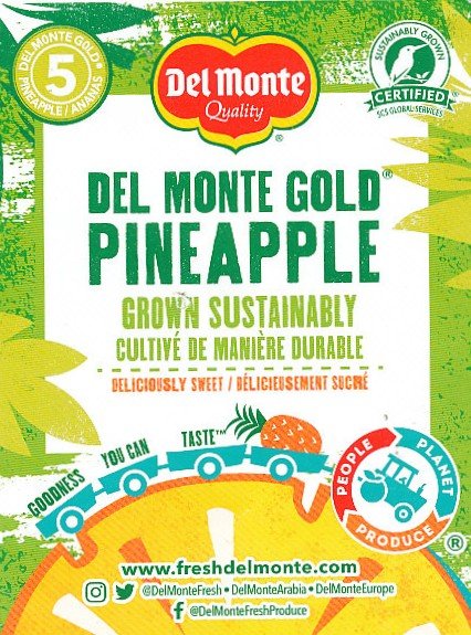 Del monte quality gold pineapple grown sustainably 5 product of costa rica 5050372115005