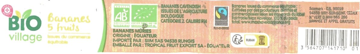 Bio village marque repere bananes 5 fruits origine equateur flo-id-28930 356470714171001