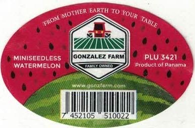 Gonzalez farm from mother earth to your table miniseedless watermelon plu 3421 product of panama www.gonzalezfarm.com 7452105510022