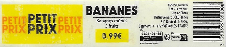 Dole Petit prix bananes muries 5 fruits 0,99€ origine ghana 3250399850008