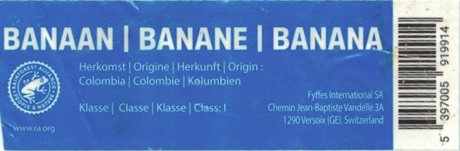 Fyffes international sa banaan banane banana herkomst origine herkunft origen: colombia colombie kolumbien 5397005919914