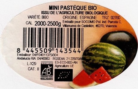mini pasteque bio issu de l agriculture biologique variete bibo origine espagne cal 2000-2500g 8445509143544