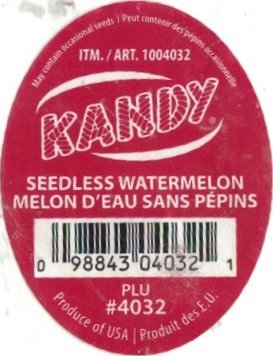 Kandy itm./art. 1004032 seedless watermelon melon d eau sans pepins 098843040321 plu #4032 produce of usa produit de e.u.