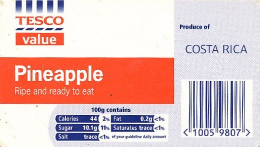 tesco value pineapple ripe and ready to eat produce of Costa rica <10059807>