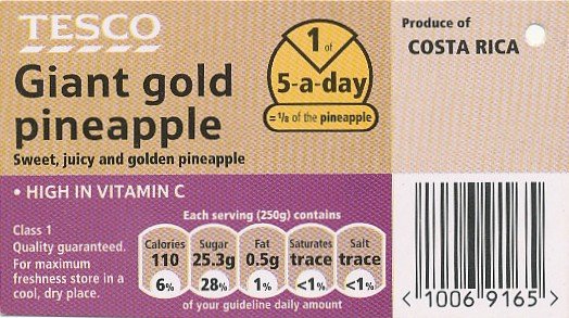 tesco giant gold pineapple high in vitamin C produce of Costa Rica <10069165>