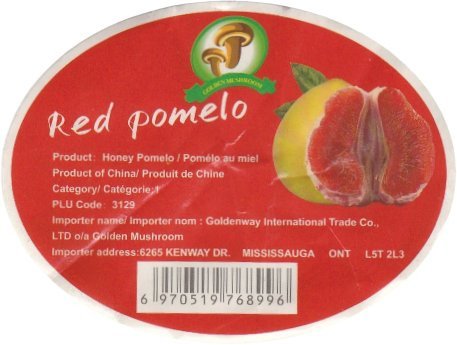 red pomelo product: honey pomelo / pomelo au miel product of china/ produit de chine category/ catégorie; plu code: 3129 importer name/ importer nom: goldenway international trade co. 6970519768996