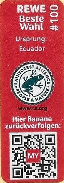 rewe beste wahl #100 ursprung: ecuador alliance natured www.ra.org hier banane zurückverfolgen: my