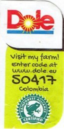 dole visit my farm! enter code at www.dole.eu 50417 colombia rainforest alliance certified