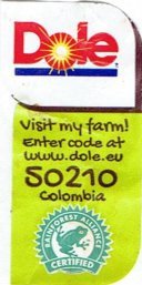 dole visit my farm! enter code at www.dole.eu 50210 colombia rainforest alliance certified