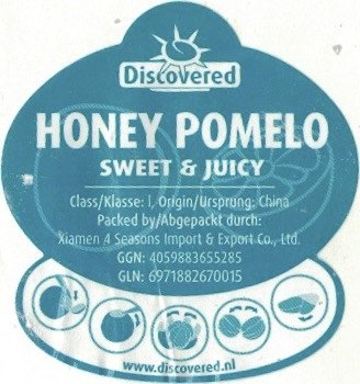discovered honey pomelo sweet & juicy class/klasse: 1, origin/ursprung: china