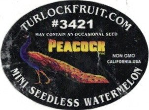 turlockfruit.com #3421 may contain an occasional seed peacock non gmo california, usa  mini seedless watermelon