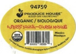 produce house  94759  organic/biologique butternut squash-courge musquee mexico mexique  850003 165691