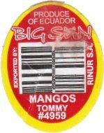 big sun produce of ecuador exported by : rinur s.a. mangos tommy #4959